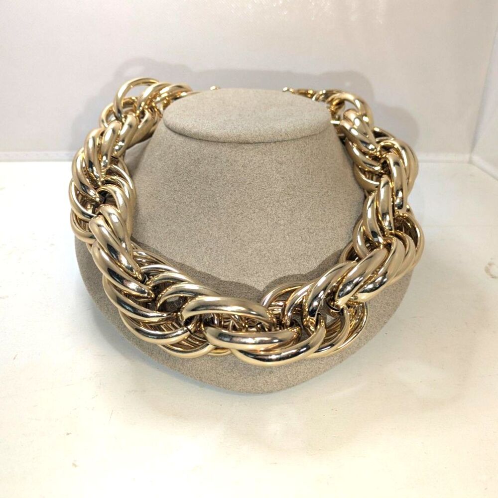 Chunky Gold Tone Statement Link Chain Choker Necklace